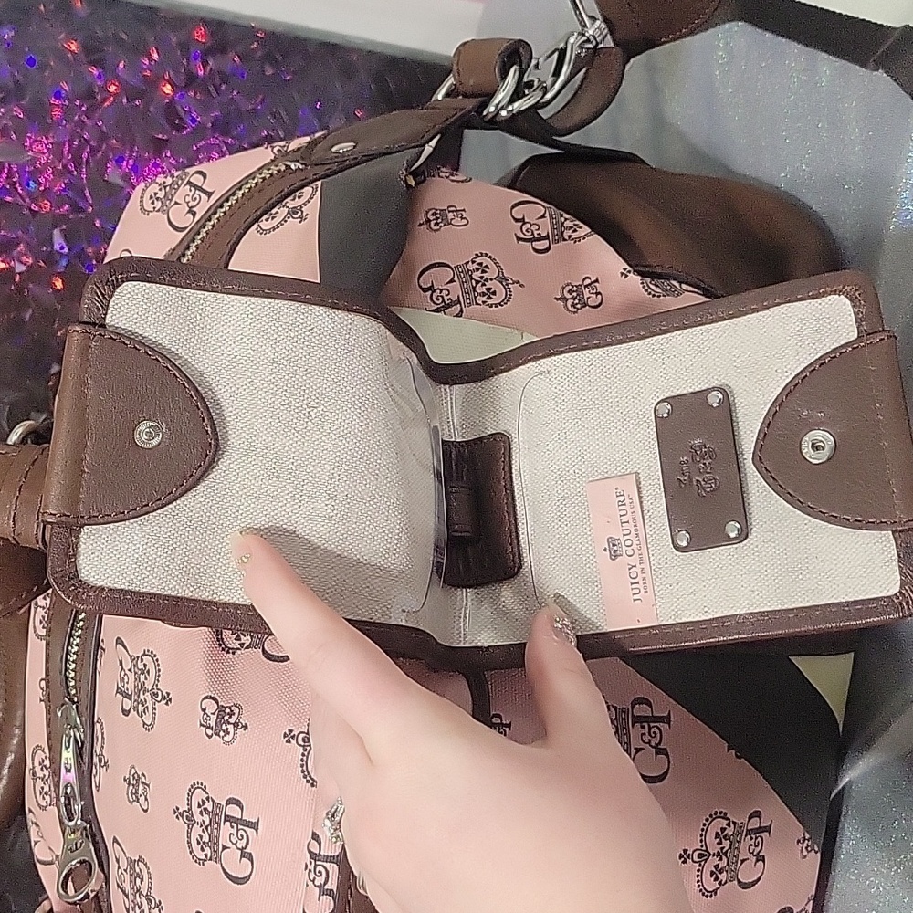 Y2K Vintage Juicy Couture Pink Monogram Brown Leather Duffle Bag Train Case Set - Picture 4 of 16